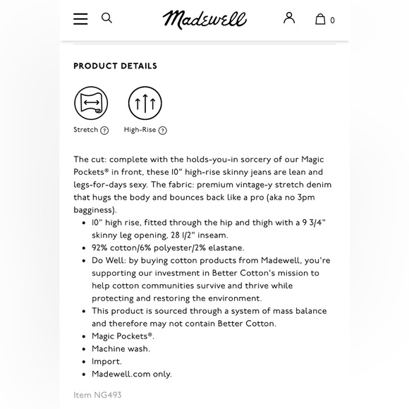 NWOT Madewell 10” Skinny High-Rise in Black Frost - Picture 5 of 11